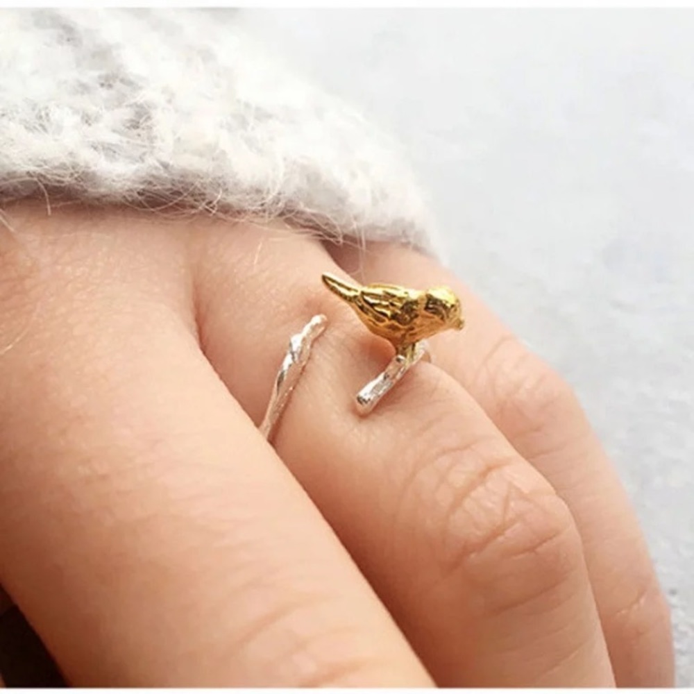 “Morning Companion” Bird Tree Branch Nature Ring - Picture 4 of 12